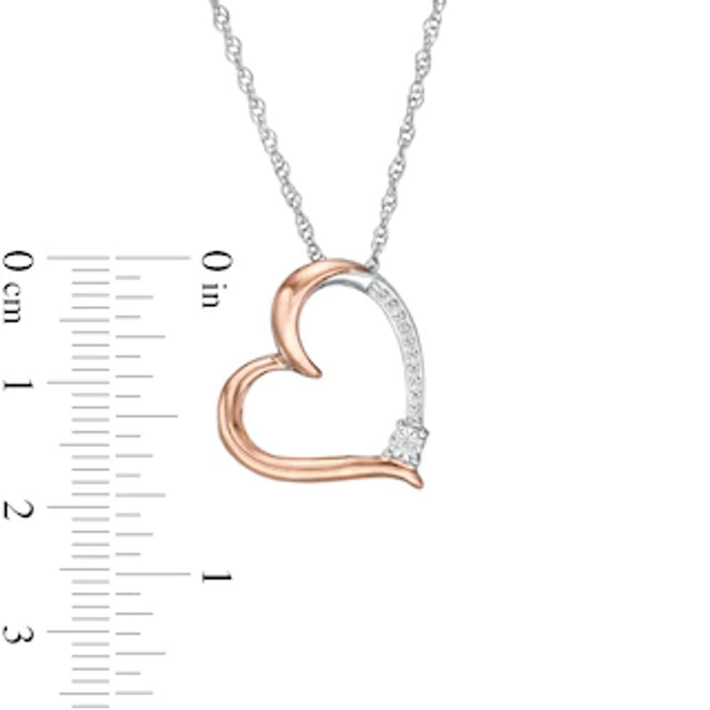 0.04 CT. T.W. Diamond Tilted Heart Pendant in Sterling Silver and 10K Rose Gold|Peoples Jewellers