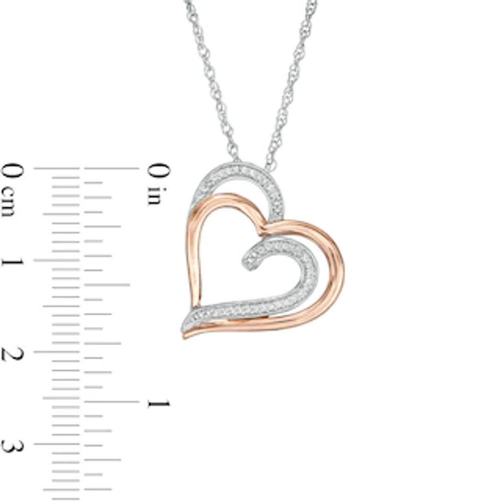 0.085 CT. T.W. Diamond Double Tilted Heart Pendant in Sterling Silver and 10K Rose Gold|Peoples Jewellers