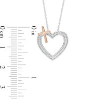 0.118 CT. T.W. Diamond Heart with Cross Necklace in Sterling Silver and 10K Rose Gold|Peoples Jewellers