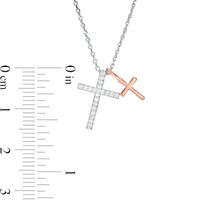 0.086 CT. T.W. Diamond Double Cross Pendant in Sterling Silver and 10K Rose Gold|Peoples Jewellers