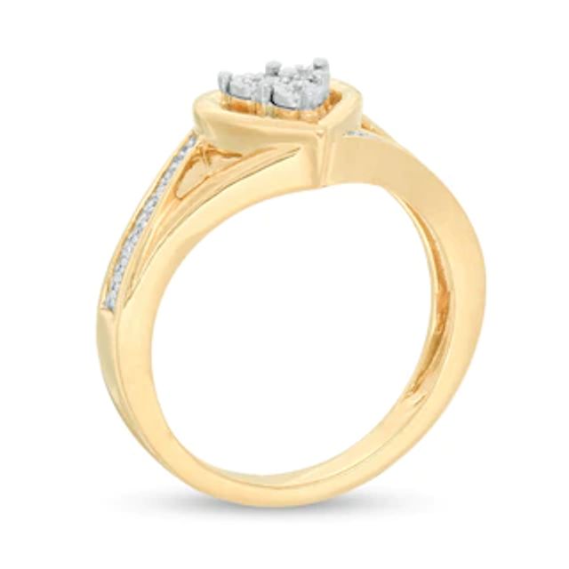 0.04 CT. T.W. Diamond Heart Split Shank Promise Ring in Sterling Silver and 14K Gold Plate|Peoples Jewellers