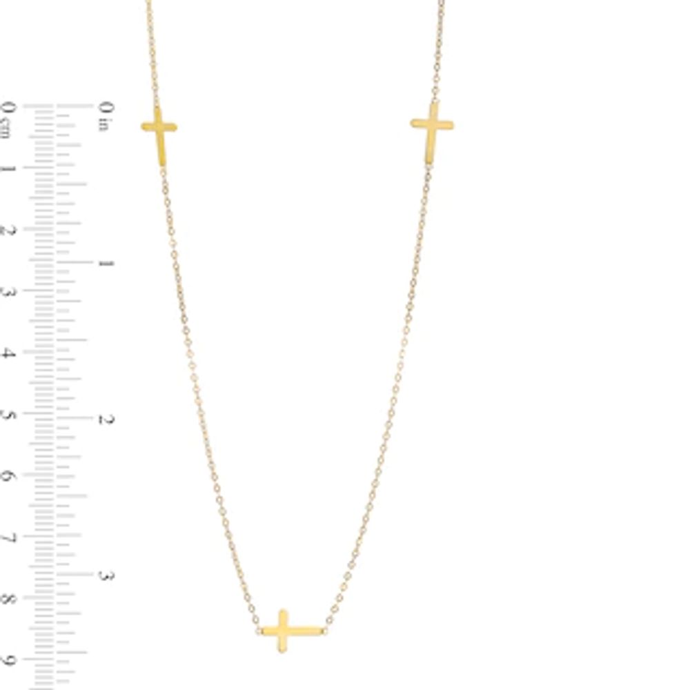 Triple Cross Station Necklace in 10K Gold|Peoples Jewellers
