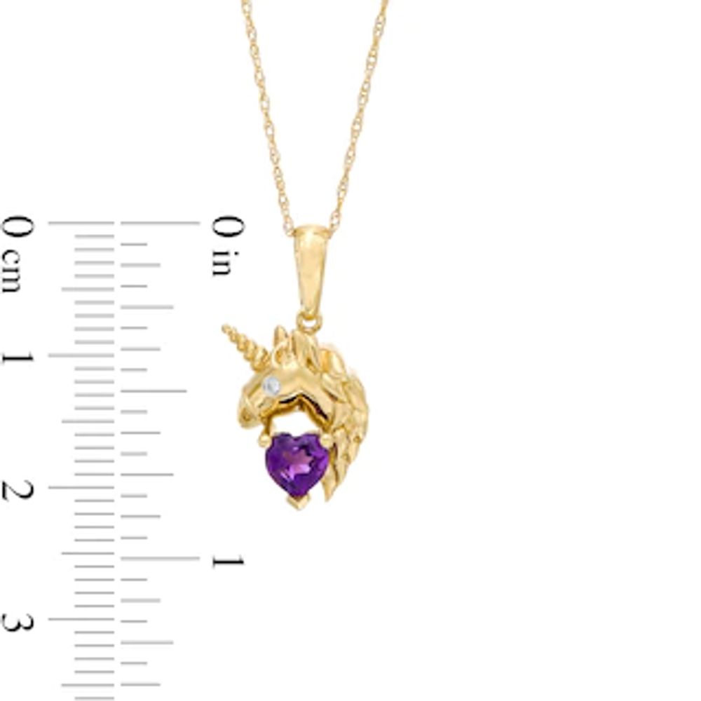 5.0mm Heart-Shaped Amethyst and Diamond Accent Unicorn Pendant in 10K Gold|Peoples Jewellers