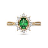 Oval Emerald and 0.10 CT. T.W. Diamond Sunburst Frame Vintage-Style Tapered Shank Ring in 10K Gold|Peoples Jewellers