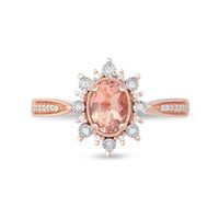 Oval Morganite and 0.10 CT. T.W. Diamond Sunburst Frame Vintage-Style Tapered Shank Ring in 10K Rose Gold|Peoples Jewellers