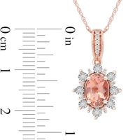 Oval Morganite and 0.08 CT. T.W. Diamond Sunburst Frame Vintage-Style Drop Pendant in 10K Rose Gold|Peoples Jewellers