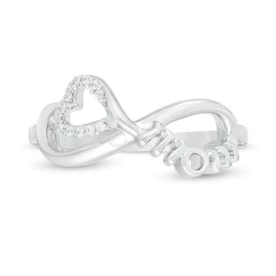 0.04 CT. T.W. Diamond Heart and "mom" Infinity Loop Ring in Sterling Silver - Size 7|Peoples Jewellers