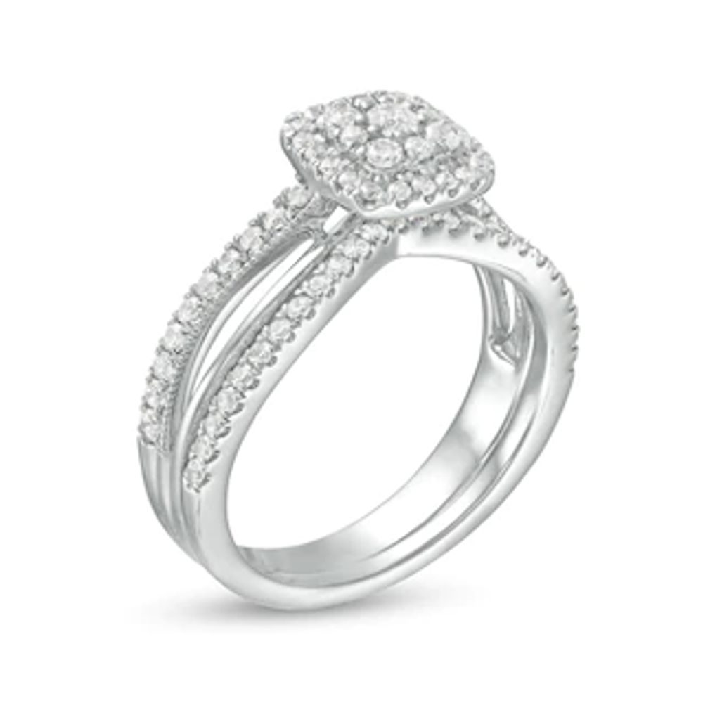 0.63 CT. T.W. Composite Diamond Cushion Frame Split Shank Bridal Set in 10K White Gold|Peoples Jewellers