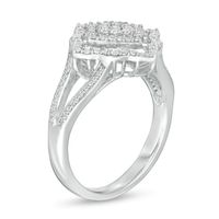 0.50 CT. T.W. Composite Diamond Tilted Cushion Frame Split Shank Ring in 10K White Gold|Peoples Jewellers