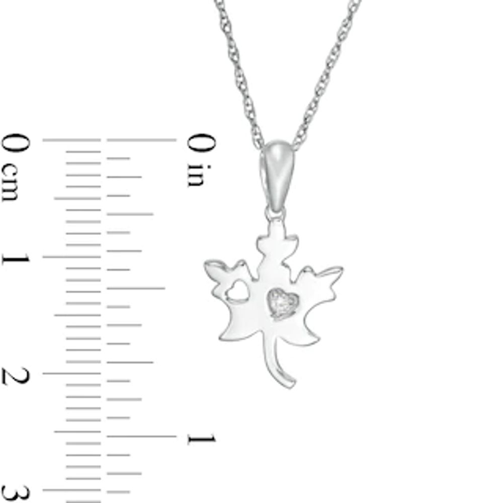 Diamond Accent Solitaire Maple Leaf Pendant in Sterling Silver|Peoples Jewellers