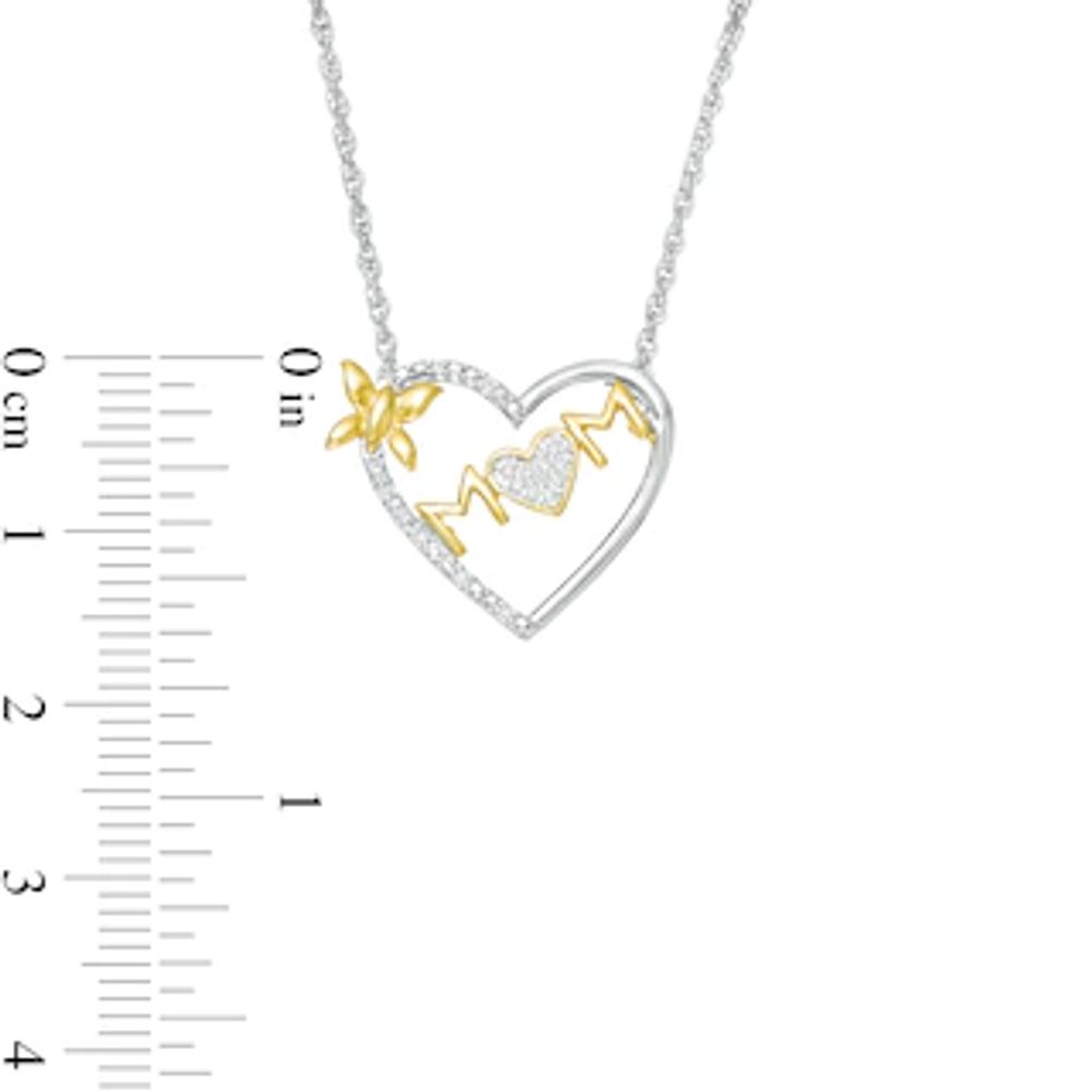 0.04 CT. T.W. Diamond Butterfly and "mom" Heart Necklace in Sterling Silver and 10K Gold|Peoples Jewellers