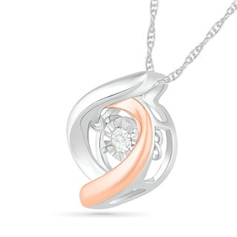 Unstoppable Love™ 0.04 CT. Diamond Solitaire Swirl Pendant in Sterling Silver and 10K Rose Gold|Peoples Jewellers