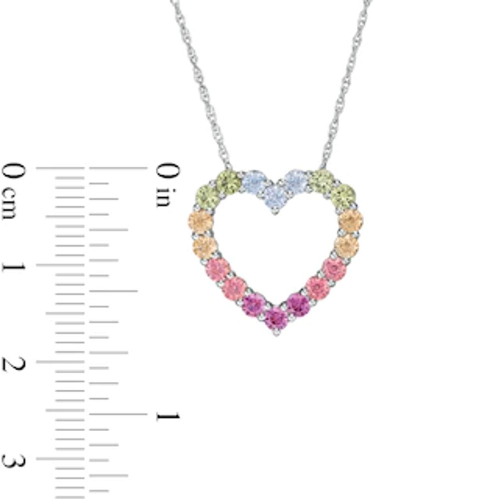 Simulated Light Multi-Colour Sapphire Heart Outline Pendant in Sterling Silver|Peoples Jewellers