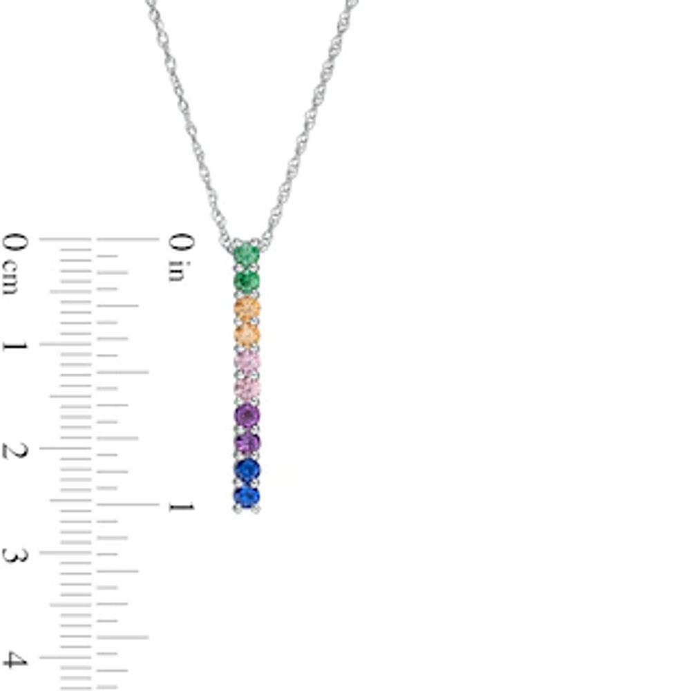 Simulated Multi-Colour Sapphire Duos Linear Bar Pendant in Sterling Silver|Peoples Jewellers