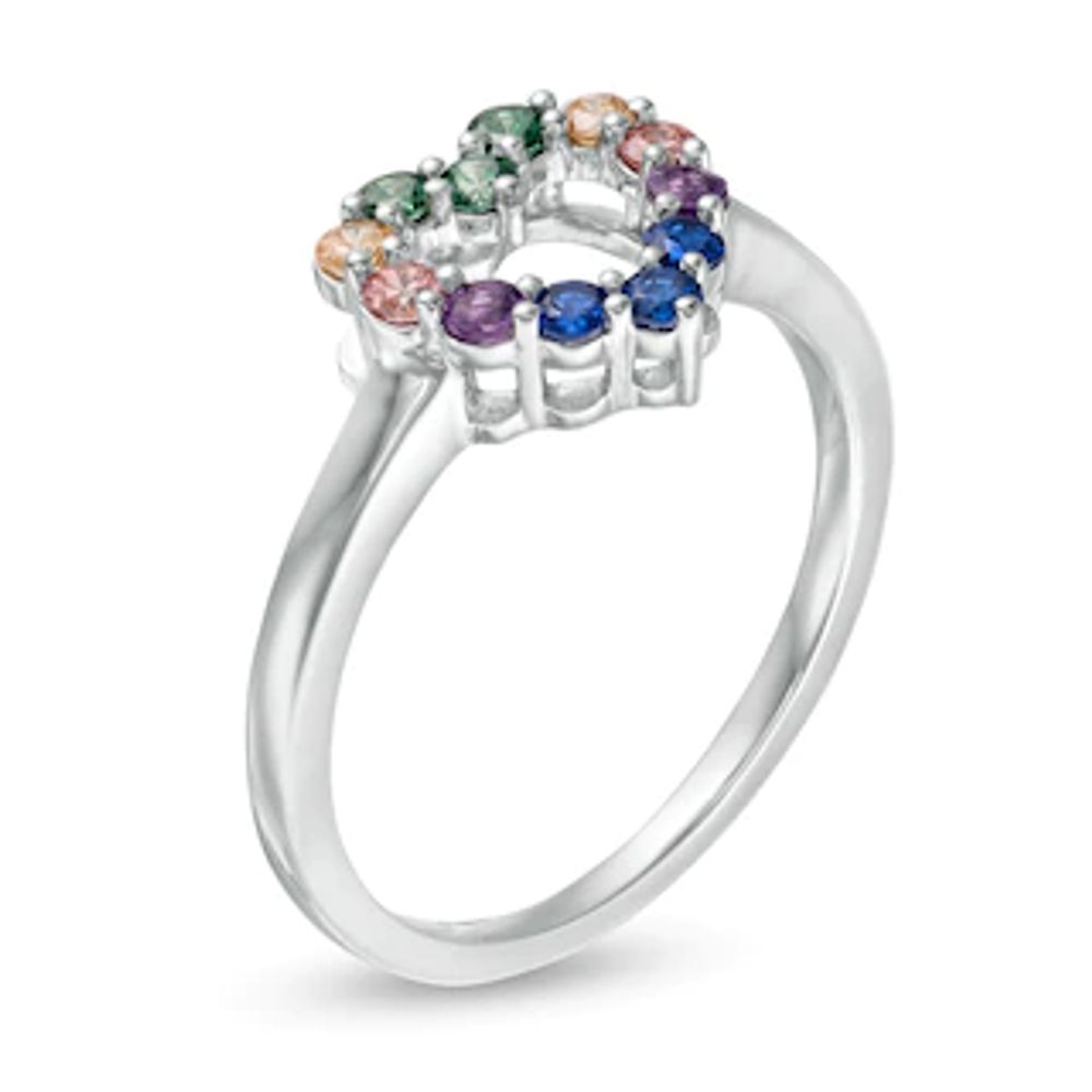 Simulated Multi-Colour Sapphire Heart Outline Ring in Sterling Silver|Peoples Jewellers