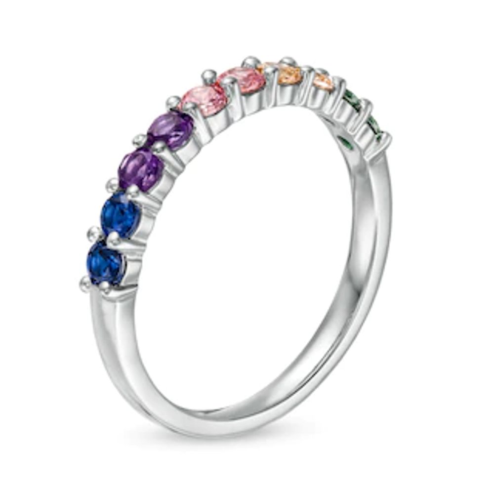 Simulated Multi-Colour Sapphire Duos Band in Sterling Silver|Peoples Jewellers