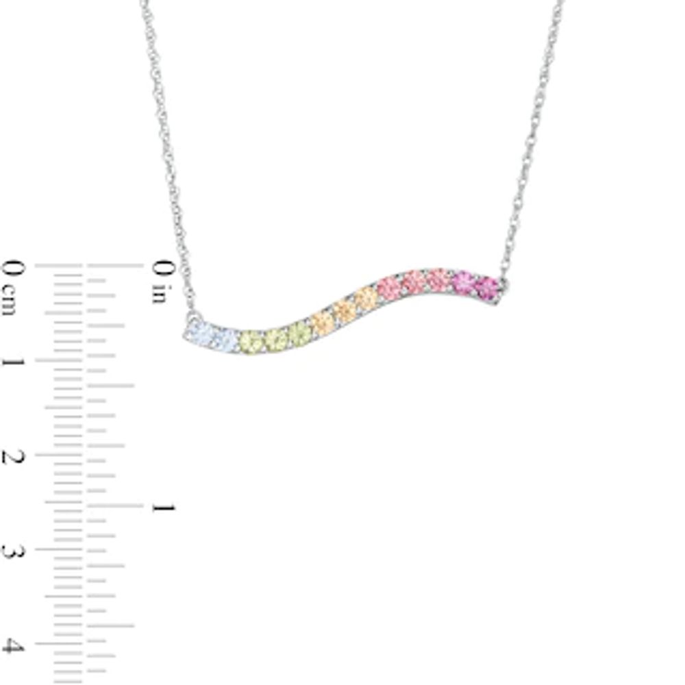 Simulated Light Multi-Colour Sapphire Horizontal Wave Bar Necklace in Sterling Silver|Peoples Jewellers