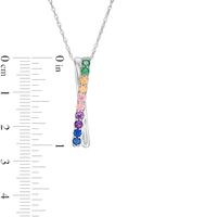 Simulated Multi-Colour Sapphire Duos Criss-Cross Pendant in Sterling Silver|Peoples Jewellers