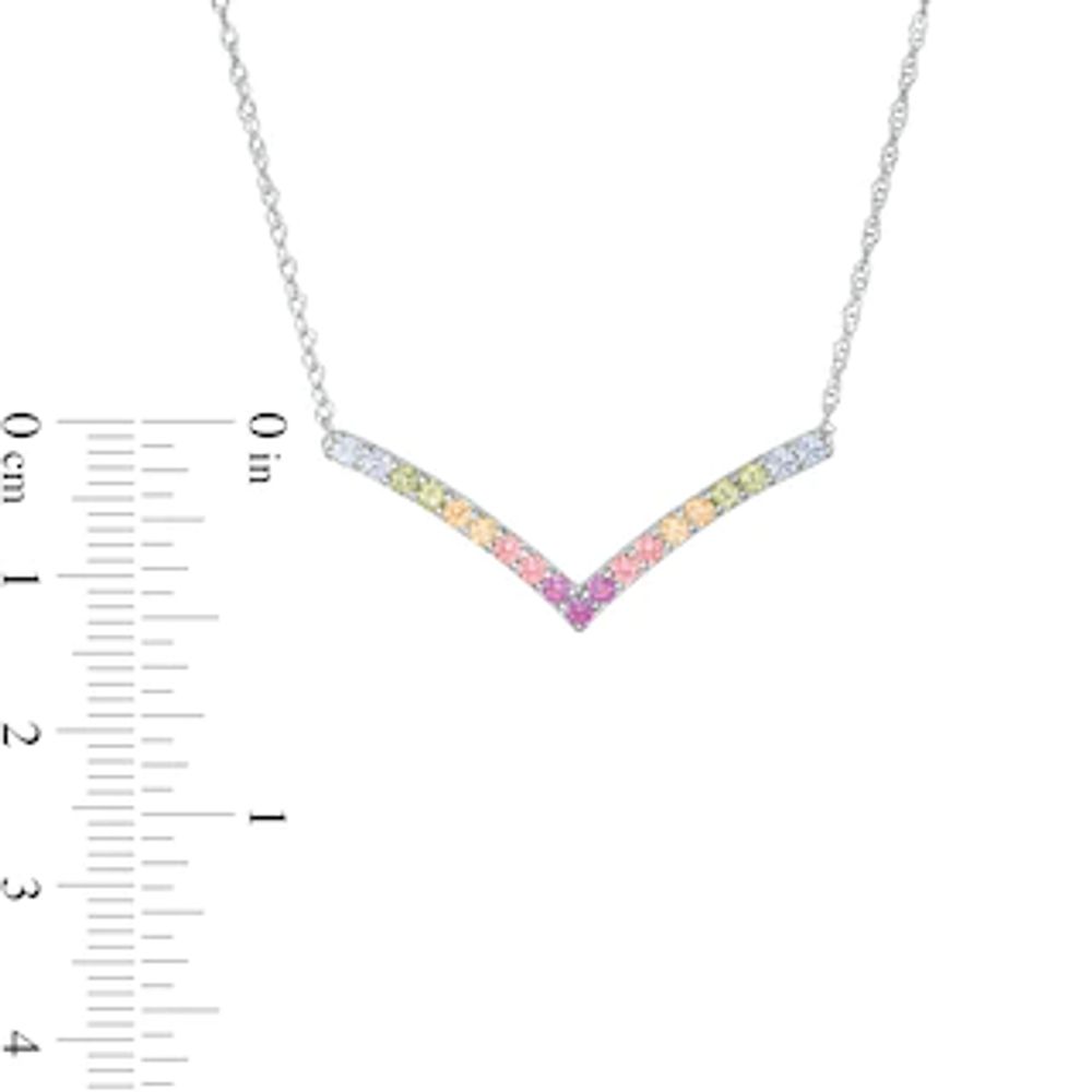 Simulated Light Multi-Colour Sapphire Chevron Necklace in Sterling Silver|Peoples Jewellers