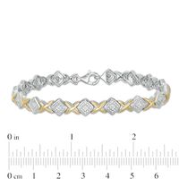 0.20 CT. T.W. Diamond Tilted Square "X" Link Bracelet in Sterling Silver and 10K Gold - 7.25"|Peoples Jewellers