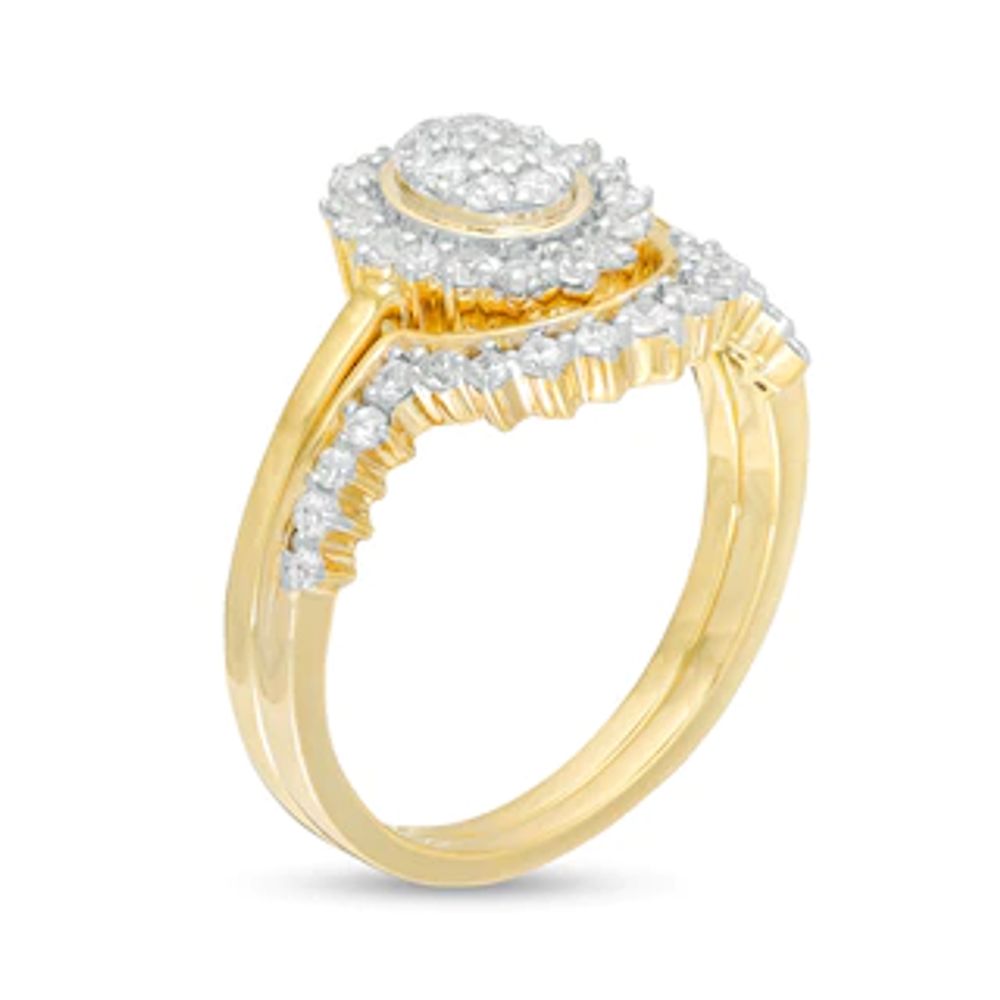 0.45 CT. T.W. Composite Oval Diamond Frame Sunburst Bridal Set in 10K Gold|Peoples Jewellers