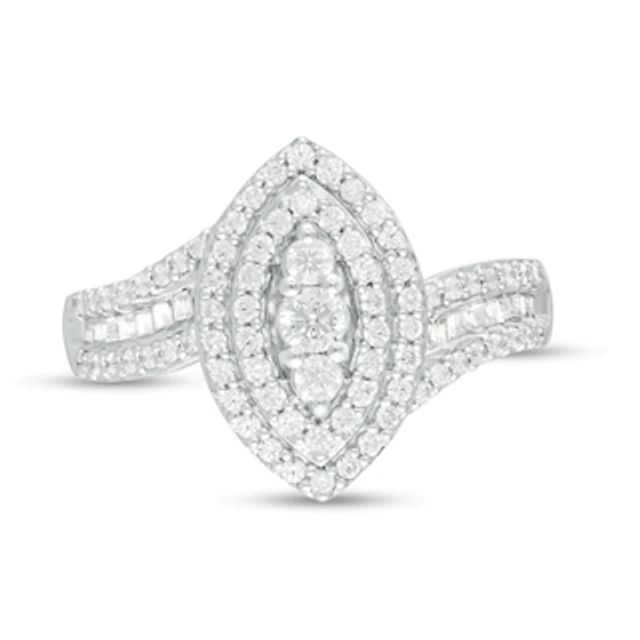 0.62 CT. T.W. Diamond Double Marquise Frame Multi-Row Ring in 10K White Gold|Peoples Jewellers