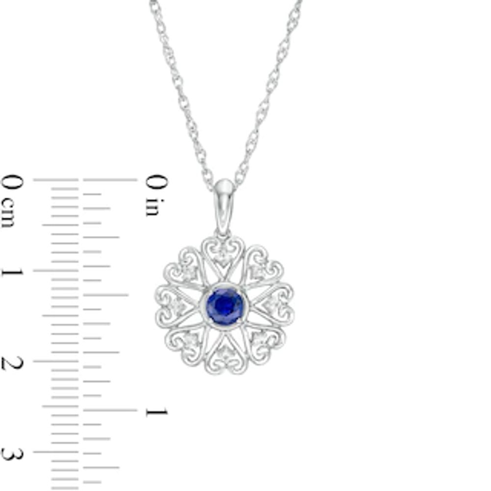 4.0mm Lab-Created Blue and White Sapphire Filigree Hearts Frame Pendant in Sterling Silver|Peoples Jewellers