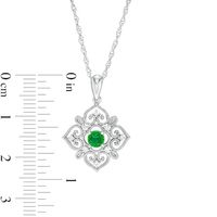 4.0mm Lab-Created Emerald and 0.04 CT. T.W. Diamond Filigree Heart Scroll Vintage-Style Kite Pendant in Sterling Silver|Peoples Jewellers