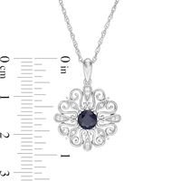 5.0mm Lab-Created Blue Sapphire and 0.04 CT. T.W. Diamond Filigree Scroll Frame Pendant in Sterling Silver|Peoples Jewellers