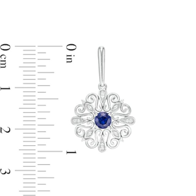 4.0mm Lab-Created Blue Sapphire and 0.04 CT. T.W. Diamond Filigree Scroll Frame Drop Earrings in Sterling Silver|Peoples Jewellers