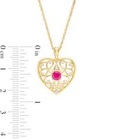 4.0mm Lab-Created Ruby and 0.04 CT. T.W. Diamond Filigree Heart Pendant in 10K Gold|Peoples Jewellers