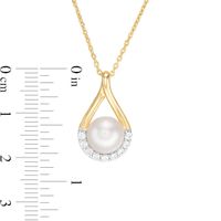 8.0mm Button Freshwater Cultured Pearl and Lab-Created White Sapphire Pendant in Sterling Silver with 14K Gold Plate|Peoples Jewellers