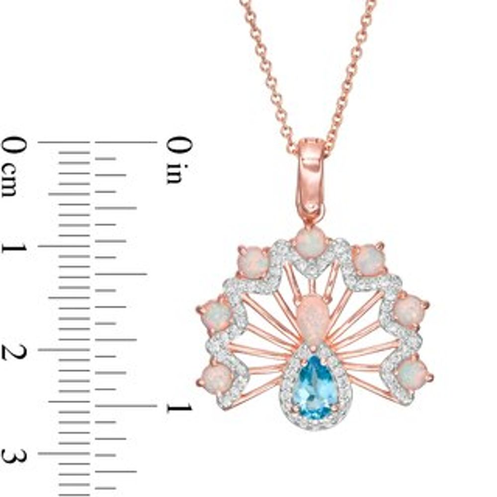 Swiss Blue Topaz, Lab-Created Opal and White Sapphire Peacock Pendant in Sterling Silver with 18K Rose Gold Plate|Peoples Jewellers