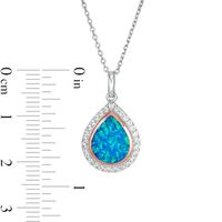 Pear-Shaped Lab-Created Blue Opal and White Sapphire Teardrop Pendant in Sterling Silver and 14K Rose Gold Plate|Peoples Jewellers