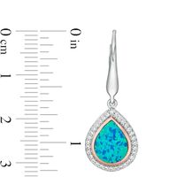 Pear-Shaped Lab-Created Blue Opal and White Sapphire Teardrop Earrings in Sterling Silver with 14K Rose Gold Plate|Peoples Jewellers