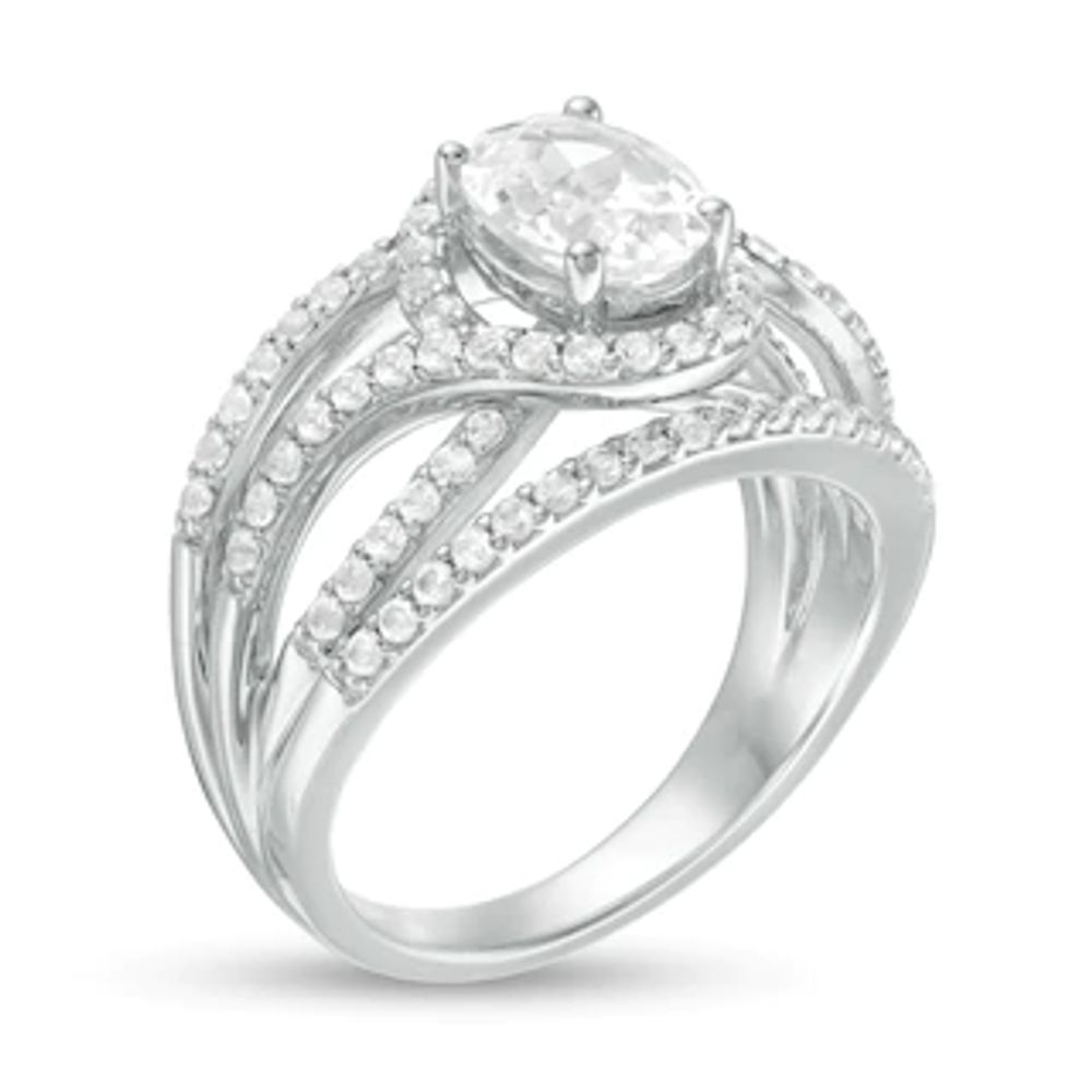 Oval Lab-Created White Sapphire Bypass Frame Open Shank Ring in Sterling Silver|Peoples Jewellers