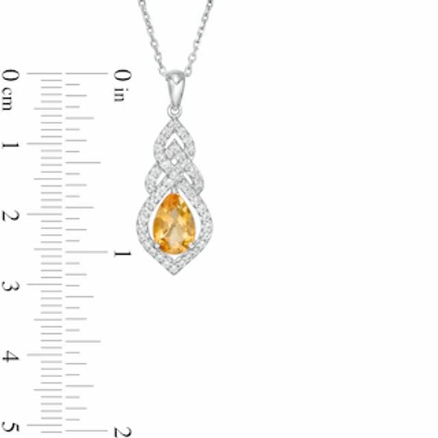 Pear-Shaped Citrine and Lab-Created White Sapphire Interwoven Drop Pendant in Sterling Silver|Peoples Jewellers