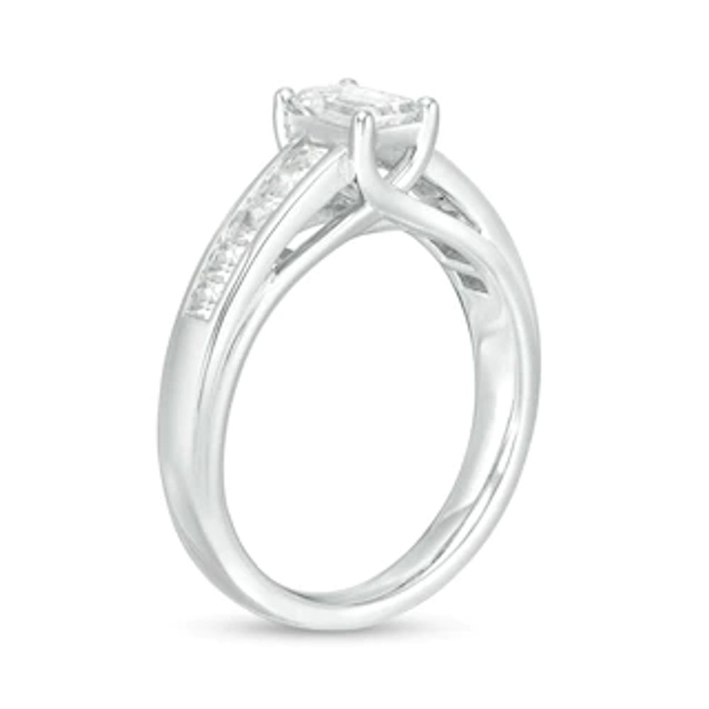 1.20 CT. T.W. Emerald-Cut and Princess-Cut Diamond Engagement Ring in 14K White Gold|Peoples Jewellers