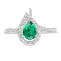 Pear-Shaped Lab-Created Emerald and White Sapphire Open Flame Ring in Sterling Silver|Peoples Jewellers