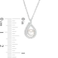 5.0mm Button Freshwater Cultured Pearl and Lab-Created White Sapphire Flame Pendant in Sterling Silver|Peoples Jewellers