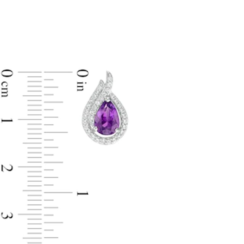 Pear-Shaped Amethyst and Lab-Created White Sapphire Flame Stud Earrings in Sterling Silver|Peoples Jewellers