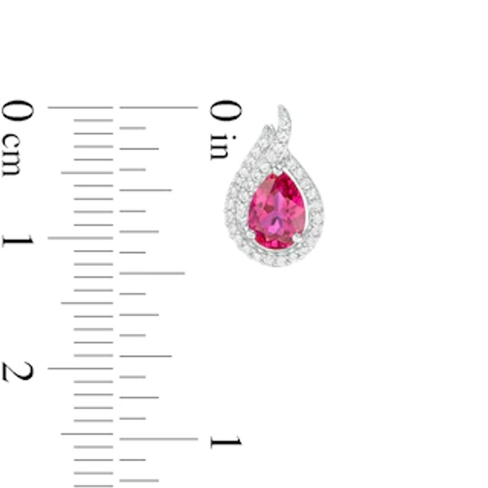 Pear-Shaped Lab-Created Ruby and White Sapphire Flame Stud Earrings in Sterling Silver|Peoples Jewellers