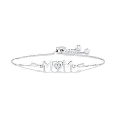 Diamond Accent "MOM" Heart Bolo Bracelet in Sterling Silver - 8.25"|Peoples Jewellers