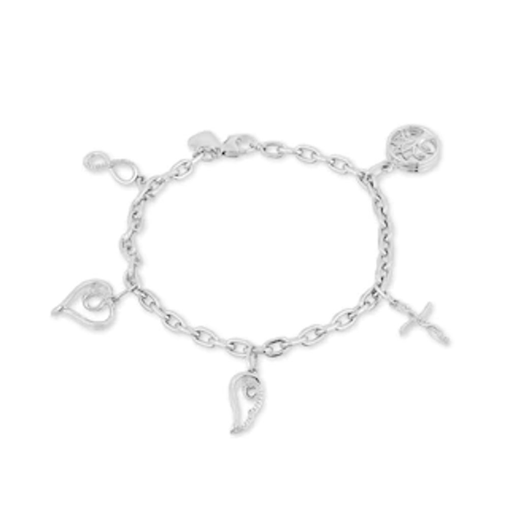 Hallmark Diamonds 0.085 CT. T.W. Diamond Five Charm Bracelet in Sterling Silver - 7.5"|Peoples Jewellers