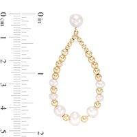 3.5-6.0mm Freshwater Cultured Pearl and Gold Bead Graduated Open Teardrop Earrings in 10K Gold|Peoples Jewellers