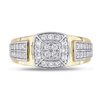 Men's Quad Lab-Created White Sapphire Cushion Frame Double Row Stepped Edge Ring in 10K Gold|Peoples Jewellers