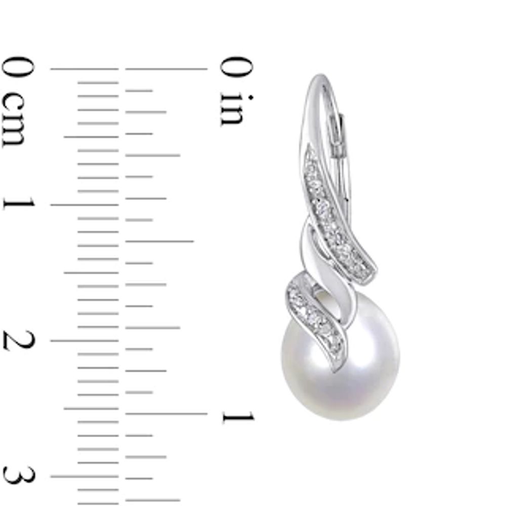 9.0-9.5mm Baroque Freshwater Cultured Pearl and 0.04 CT. T.W. Diamond Flame Drop Earrings in Sterling Silver|Peoples Jewellers