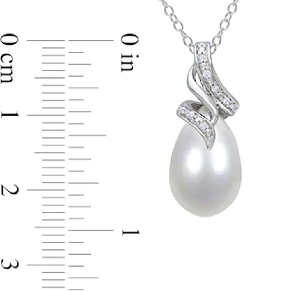 9.0-9.5mm Baroque Freshwater Cultured Pearl and 0.04 CT. T.W. Diamond Flame Pendant in Sterling Silver|Peoples Jewellers