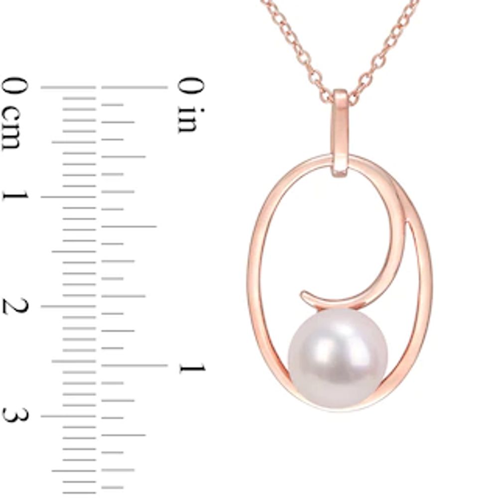 9.0-9.5mm Freshwater Cultured Pearl Open Looping Oval Frame Pendant in Sterling Silver with Rose Rhodium|Peoples Jewellers