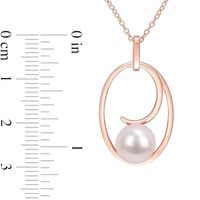 9.0-9.5mm Freshwater Cultured Pearl Open Looping Oval Frame Pendant in Sterling Silver with Rose Rhodium|Peoples Jewellers